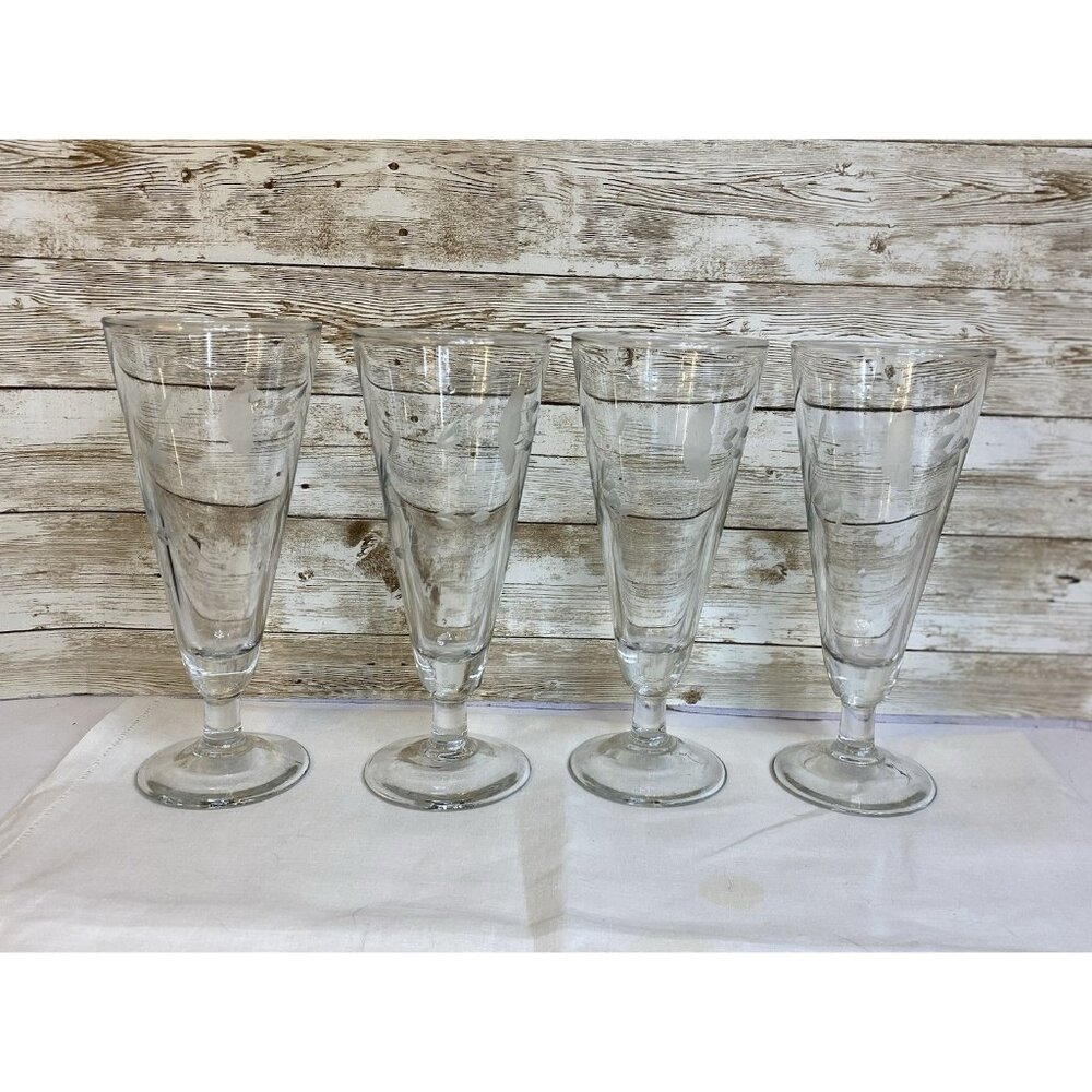 Vintage Princess House Heritage Etched Parfait Glasses Pilsner Flutes Set of 4